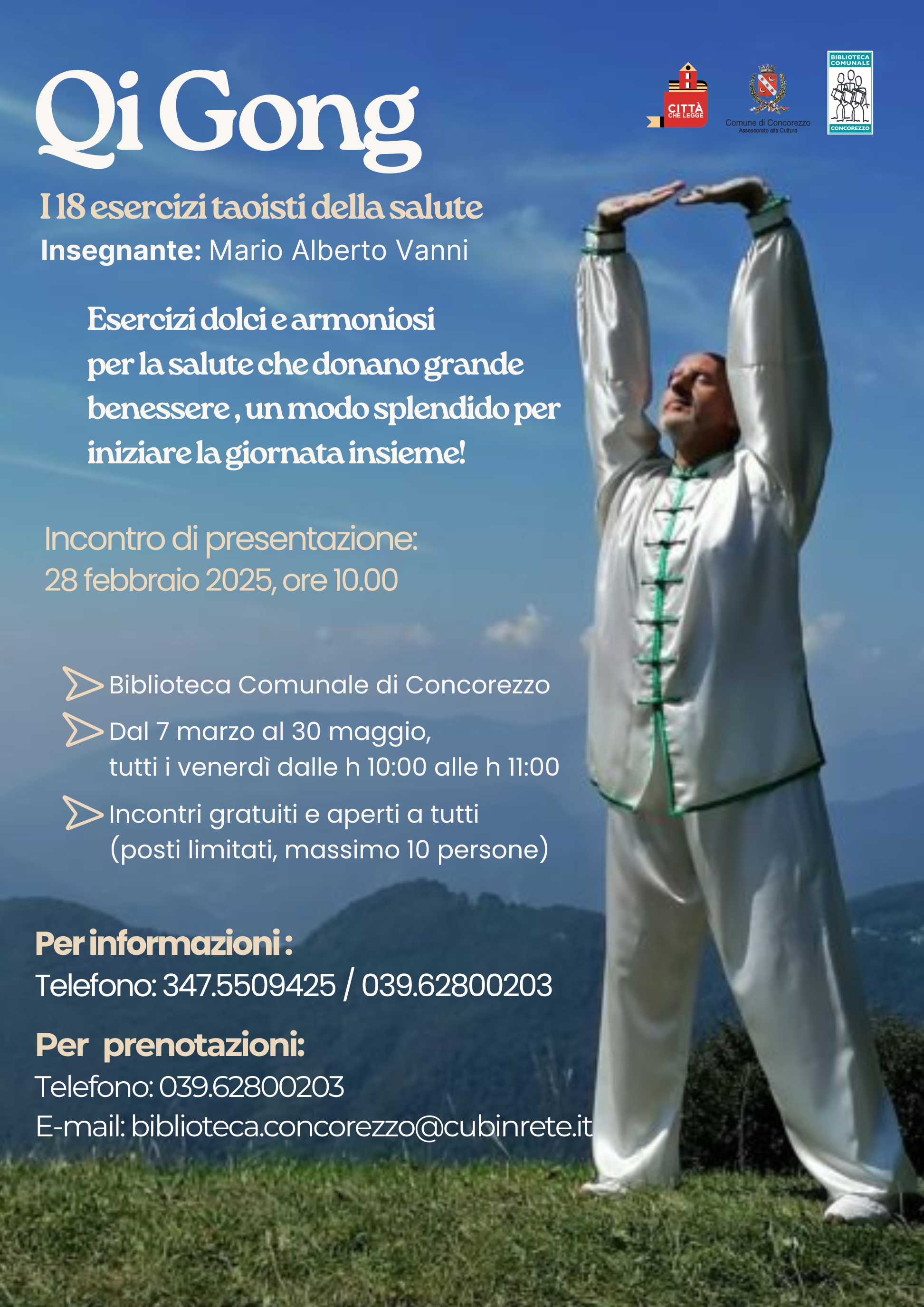 Qi Gong: i 18 esercisti taoisti per la salute. Incontri gratuiti in Biblioteca. Incontro di presentazione: 28 febbraio ore 10.00